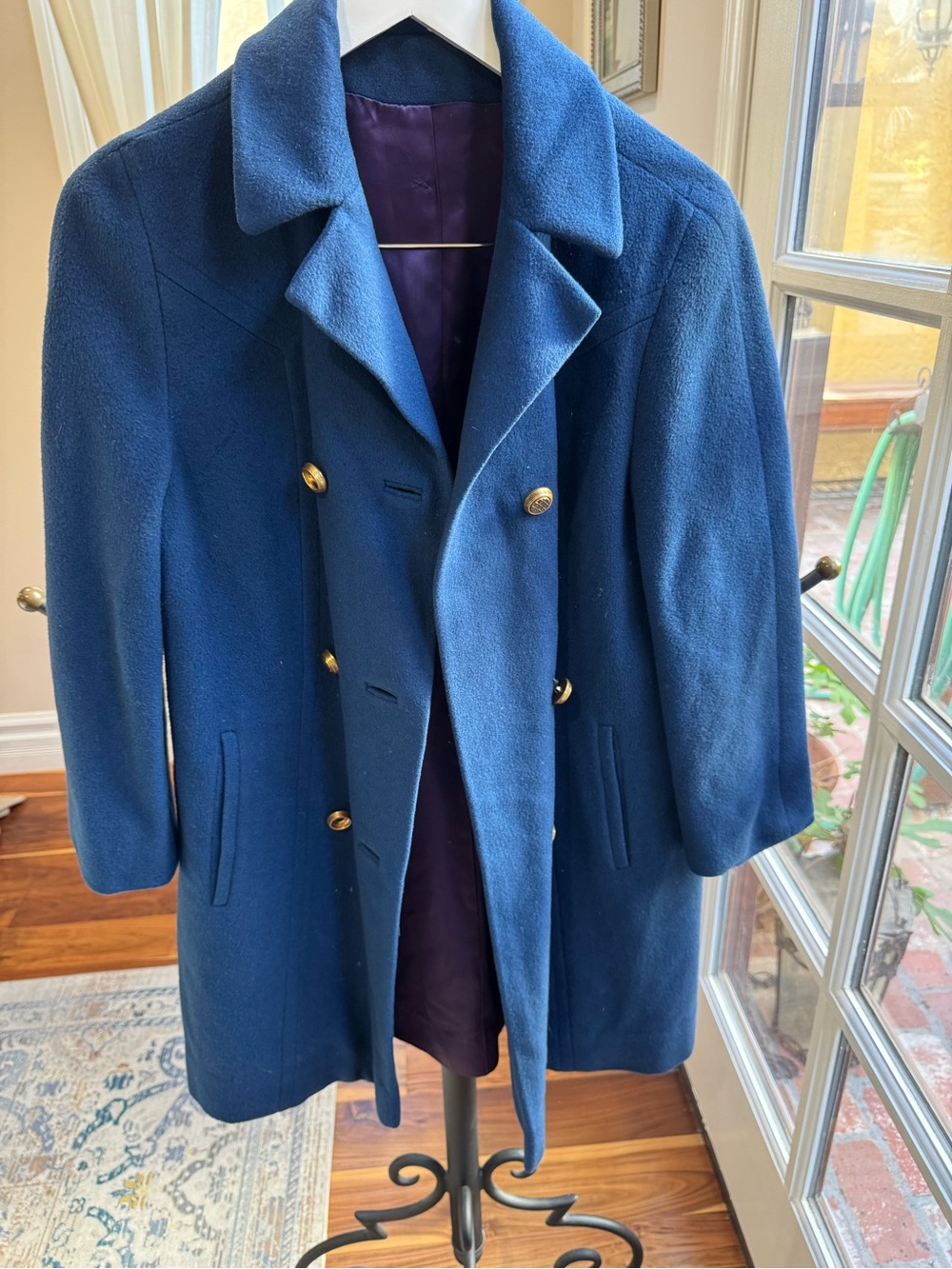 Unbranded Woman Double-Breasted Wool Blend Coat Size medium Blue